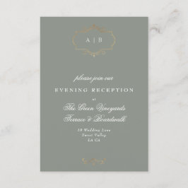 セージグリーンクラシック金ゴールド結婚モノグラム エンクロージャーカード