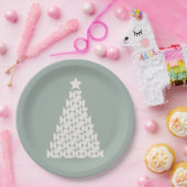 セージグリーンクリスマスツリー ペーパープレート (パーティー)
