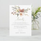 セージグリーンクリスマスフローラウィンターパイン結婚ズ サンキューカード (スタンド正面)