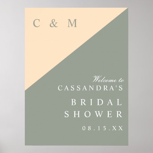 セージグリーンクリームブライダルシャワーウェルカムサイン ポスター (正面)