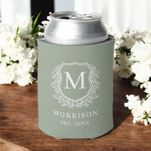 セージグリーンクレストボタニカルモノグラム結婚ズ 缶クーラー