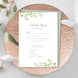 セージグリーンクレストモノグラムモダングリーンリー結婚ズ 出欠カード