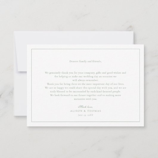 セージグリーンクレストモノグラム結婚ズサンキューカード サンキューカード (裏面)