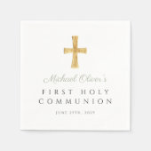 セージグリーンクロスボーイファースト聖餐式 スタンダードカクテルナプキン (正面)