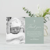 セージグリーンクロスボーイフォトバプテスマサンキューカード 招待状 (スタンド正面)