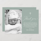 セージグリーンクロスボーイフォトバプテスマサンキューカード 招待状 (正面/裏面)