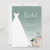 セージグリーングリッター結婚ズドレスブライダルシャワー 招待状 (正面)