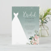 セージグリーングリッター結婚ズドレスブライダルシャワー 招待状 (スタンド正面)