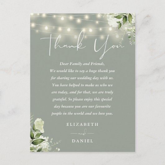 セージグリーングリーナリーサンキュー結婚ズ座席表 ポストカード (正面)