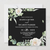 セージグリーングリーナリーブラックスクエア結婚ズ 招待状 (正面)