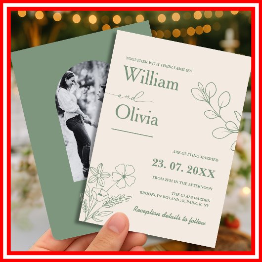 セージグリーングリーナリーボホミニマリスト結婚ズ 招待状