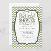 セージグリーングレーシェブロンベビーシャワー招待状 招待状 (正面/裏面)