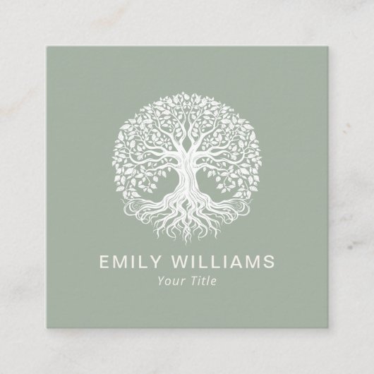 セージグリーンケルトの木のライフスピリチュアル スクエア名刺 (正面)
