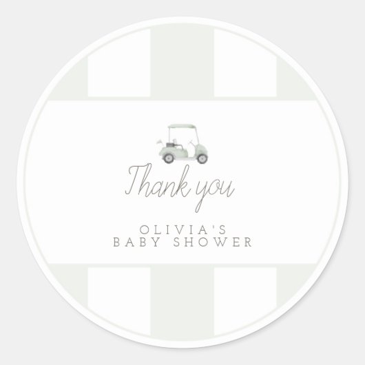 セージグリーンゴルフカートのギフトシール ラウンドシール (正面)