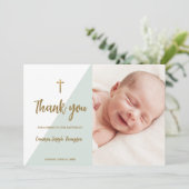 セージグリーンゴールドカスタムモダン赤ちゃん洗礼 招待状 (スタンド正面)