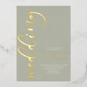 セージグリーンゴールドフォイル結婚式招待状 箔招待状 (正面)