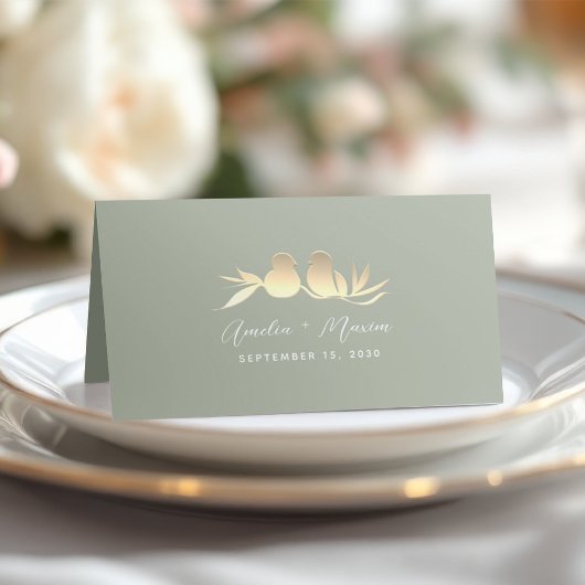 セージグリーンゴールドラブバーズ結婚式 プレイスカード