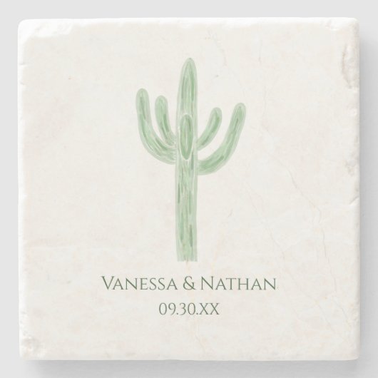 セージグリーンサグアーロサボス結婚式の引き出物 ストーンコースター (正面)