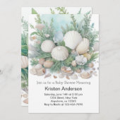 セージグリーンザシーアドベンチャーベビーシャワー 招待状 (正面/裏面)