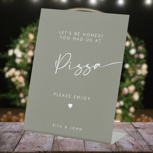 セージグリーンシックモダンピザバー結婚ズサイン 台座サイン