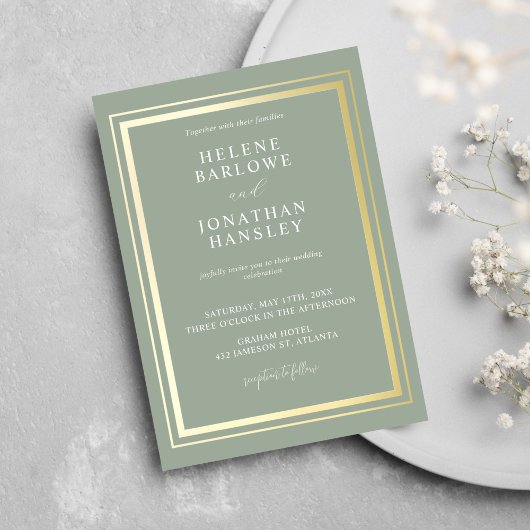 セージグリーンシックモダンミニマリストエレガントな結婚式 招待状