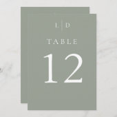 セージグリーンシック結婚モノグラムのテーブル番号 招待状 (正面/裏面)
