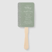 セージグリーンシルバーグリッターエッジ結婚式 プログラム ハンドファン (正面)