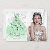 セージグリーンシルバーグリッタードレスキンセアニラ写真 セーブザデート (正面)