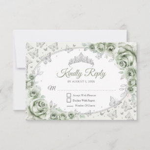 セージグリーンシルバーQuinceanera返信 出欠カード