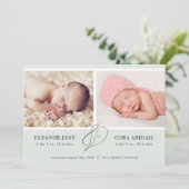 セージグリーンシンプルツインズフォト誕生 案内状 (スタンド正面)