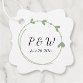セージグリーンシンプルハートリースモノグラム結婚ズ フェイバータグ (正面)