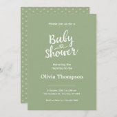 セージグリーンシンプルミニマリストかわいい赤ちゃんシャワー 招待状 (正面/裏面)