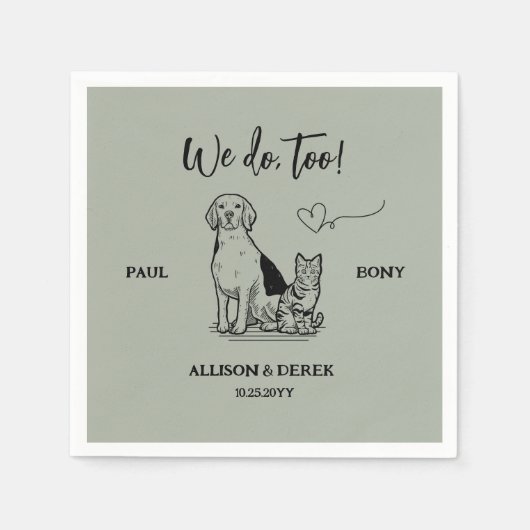 セージグリーンシンプルミニマリストドッグキャットペット結婚ズ スタンダードカクテルナプキン (正面)