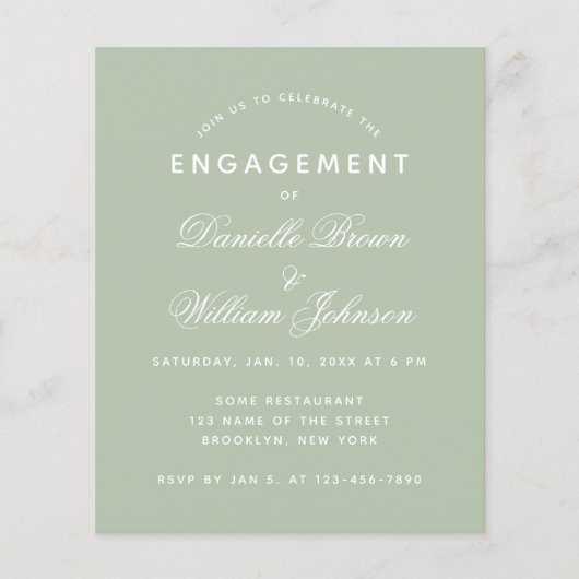 セージグリーンシンプル婚約招待状 (正面)