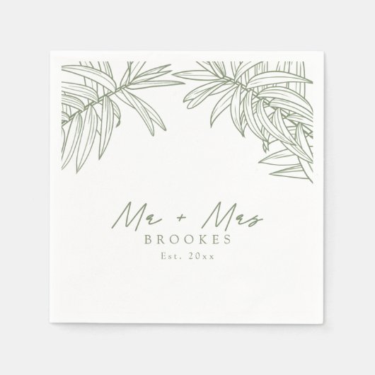 セージグリーンシンプル手描き植物学 スタンダードカクテルナプキン (正面)