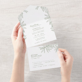 セージグリーンシンプル植物学 オールインワン招待状