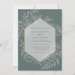セージグリーンジオメトリックフローラタペストリー結婚ズ 招待状