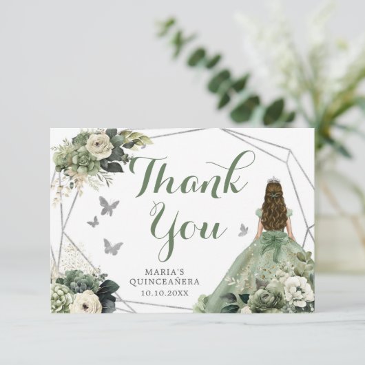 セージグリーンジオメトリックフローラプリンセスキンセアニラ サンキューカード (スタンド正面)