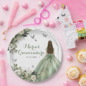 セージグリーンジオメトリックプリンセスXVアニオスフローラ ペーパープレート (パーティー)