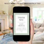 セージグリーンジンガムベビーシャワーサンキューカード カード