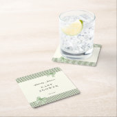 セージグリーンジンガムベビーシャワー招待状&ボーズ スクエアペーパーコースター (インサイチュ)