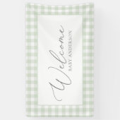 セージグリーンジンガム赤ちゃんシャワーへようこそ 横断幕 (縦)