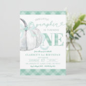 セージグリーンジンガ名門私立校風のムパンプキン1st誕生日 招待状 (スタンド正面)