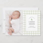 セージグリーンジンガ男女兼用ム2フォト誕生 案内状 (正面)