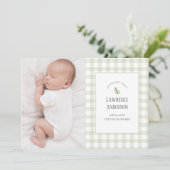 セージグリーンジンガ男女兼用ム2フォト誕生 案内状 (スタンド正面)