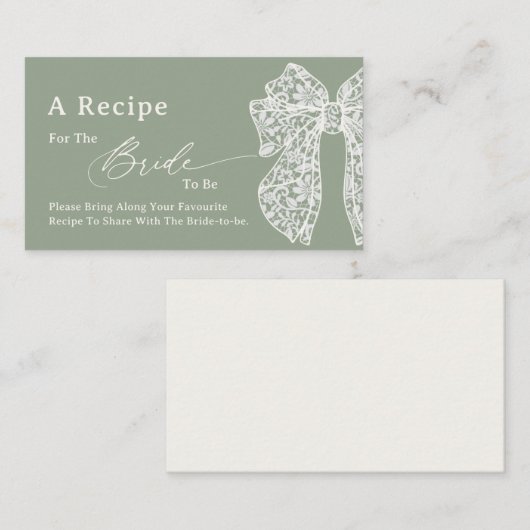 セージグリーンスクリプトボウ共有Aレシピブライダルシャワー エンクロージャーカード (正面/裏面)