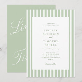 セージグリーンストライプスサマークラシックウェディング 招待状