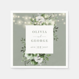 セージグリーンストリングライツフローラ結婚ズナプキン スタンダードカクテルナプキン