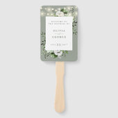 セージグリーンストリングライトフローラ結婚式 プログラム ハンドファン (正面)