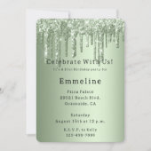 セージグリーンスパークルグリッタードリップス誕生日 招待状 (正面)